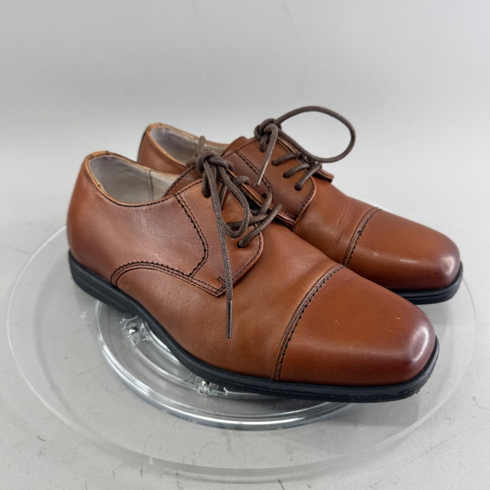 Florsheim Boys Cognac Leather Cap Toe Oxford Dress Shoes Memory Foam Brown 2M